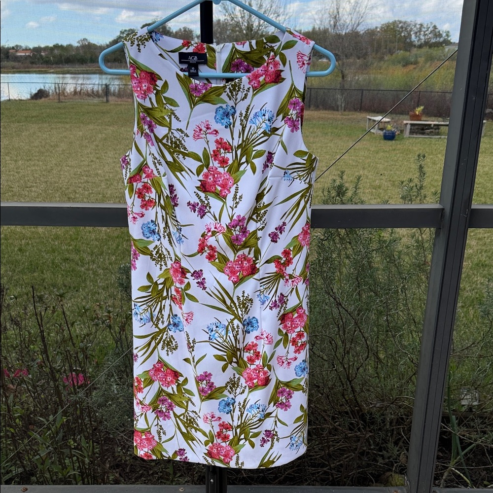 AGB Vibrant Floral Midi sleeveless Dress - White, Pink, Green, Blue